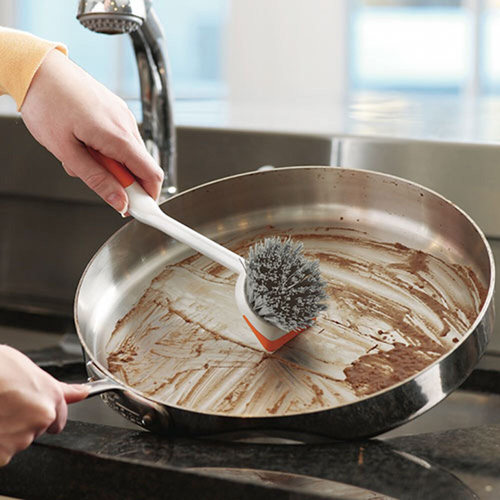 Eyliden Pan Pot Dish Sink Brush Kitchen Scrub Brush with Scraper Tip  Comfortable Grip Odourless Bristles for Pot Pan Casts Clean
